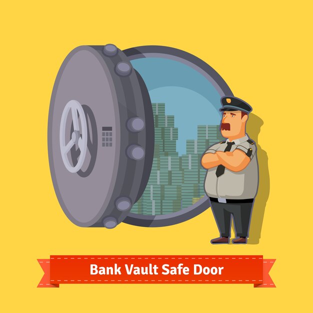 警備員付きの銀行金庫室の安全扉
