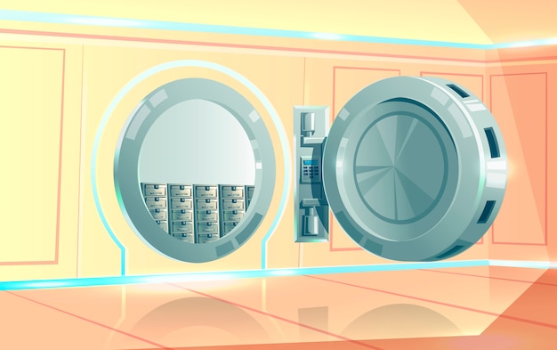 Бесплатное векторное изображение Банковское хранилище, круглый металлический открытый дверной кодовый замок