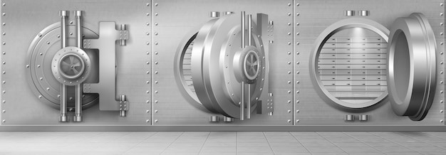 Free vector bank vault with open and closed safe door vector