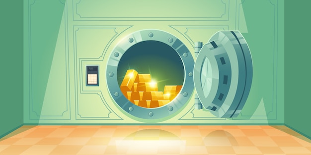 Бесплатное векторное изображение Банковское хранилище с открытой дверью сейфа