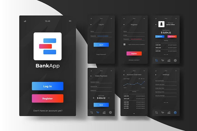無料ベクター 銀行アプリのインターフェースのコンセプト