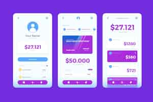 Free vector banking app interface screens