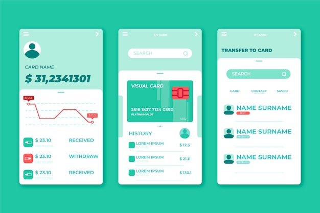 Free vector banking app interface set