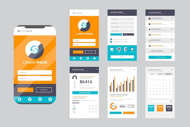 Free vector banking app interface set