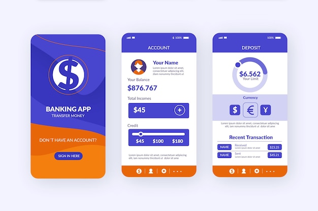 Free vector banking app interface