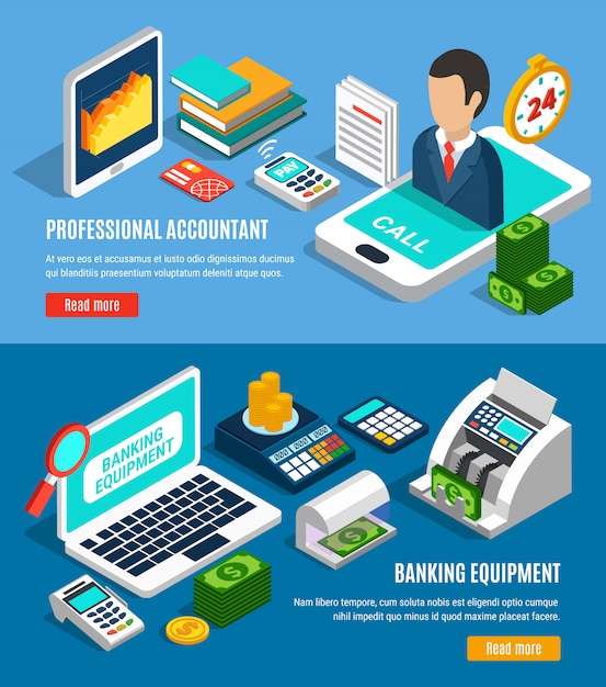 Banking horizontal isometric banners