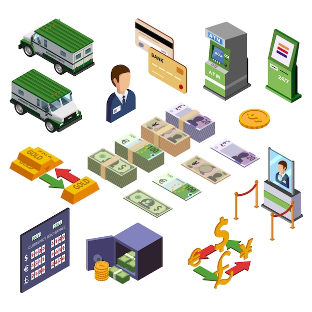 Banking Isometric Icons Set