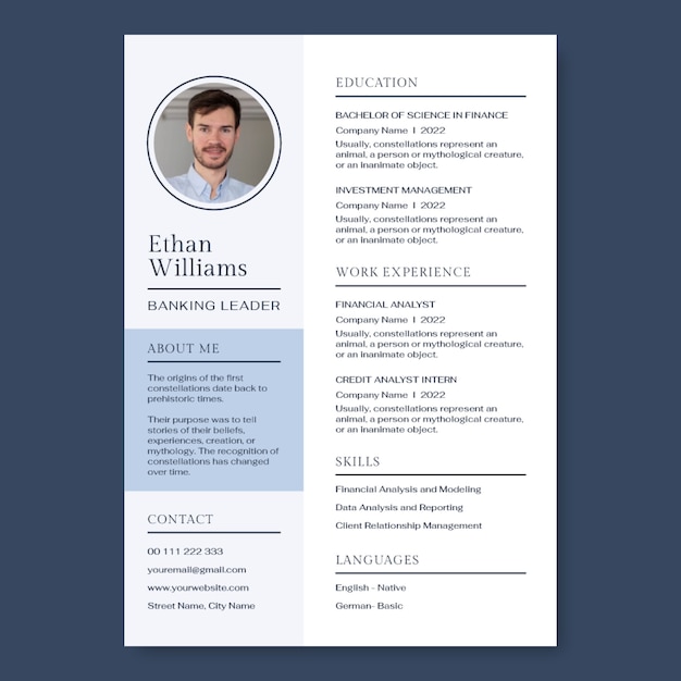 Banking resume template design