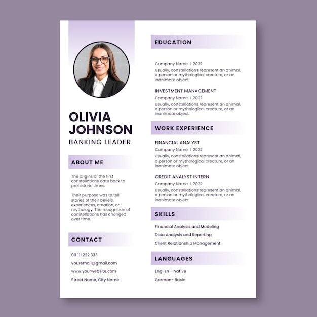 Banking resume template design