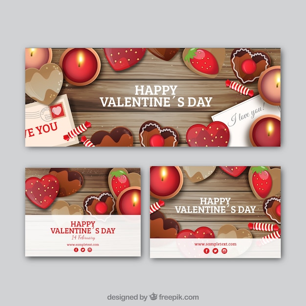 Banner and cards of valentines with sweets