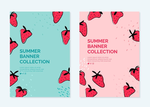 Free vector banner collection for summer with strawberries