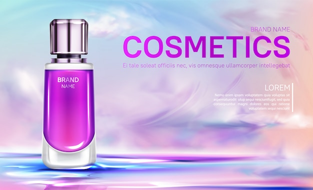 Free vector banner of cosmetics bottle on cloudy sky