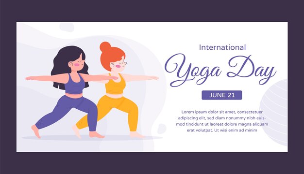 Banner del día internacional del yoga dibujado a mano con mujeres