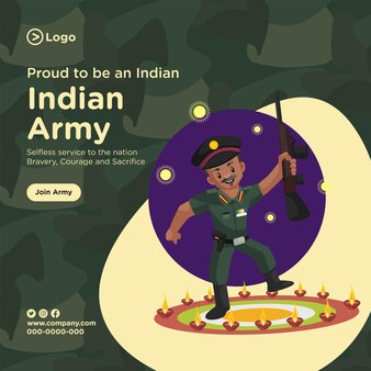 인도 군대 만화 스타일 템플릿을 자랑스럽게 생각하는 배너 디자인