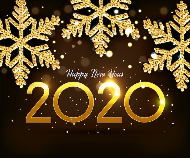 Banner di felice anno nuovo 2020 con fiocchi di neve