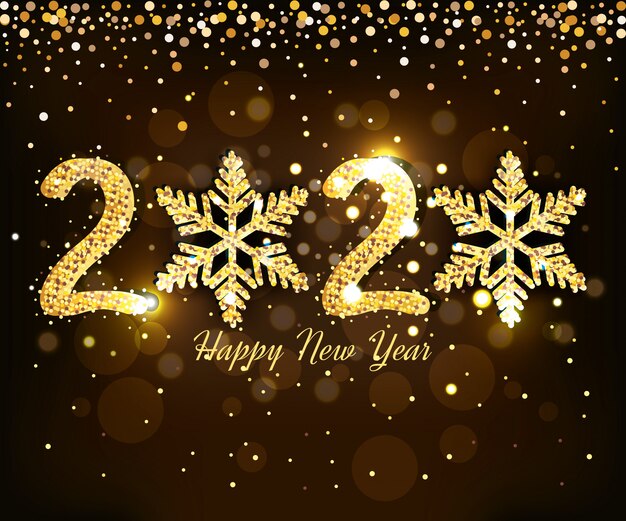 banner of happy new year 2020 with snowflakes   