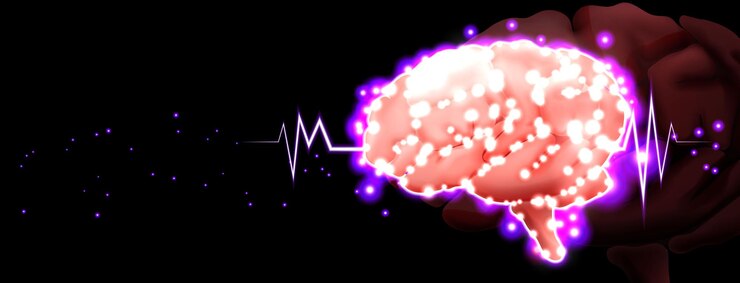 Free Vector banner of human brain with lights on black