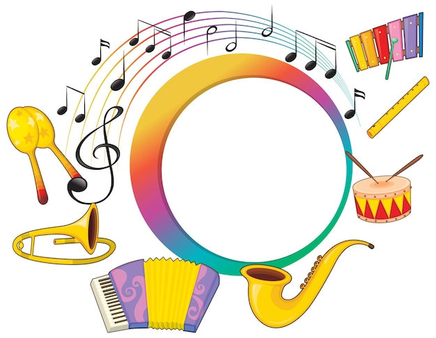 Banner music instrument with music notes on white background