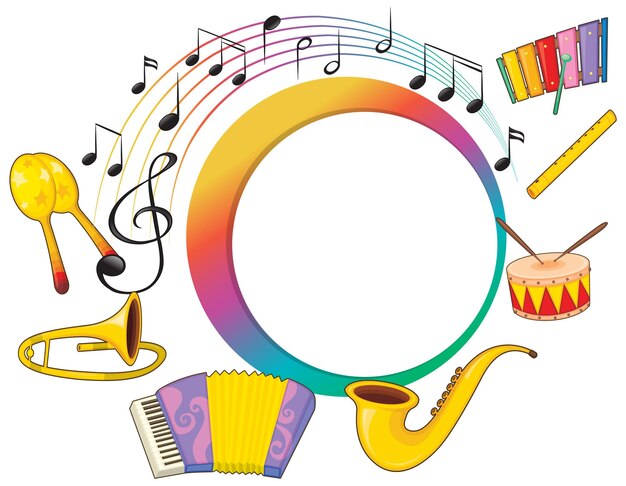 Banner music instrument with music notes on white background