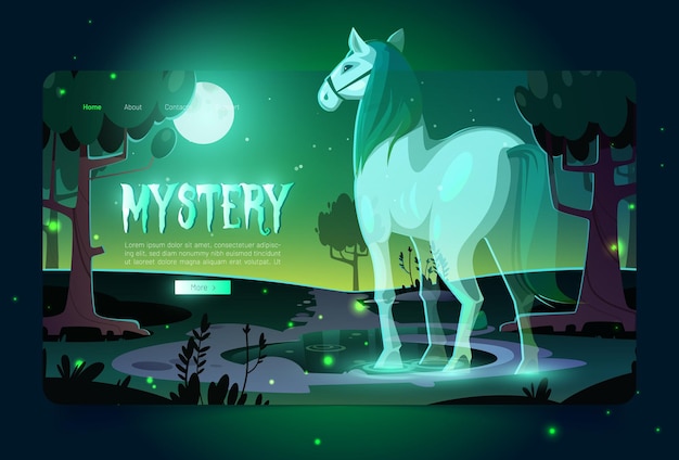 Free vector banner of mystery with horse ghost in forest