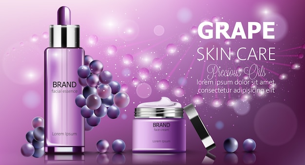 Banner set of grape skincare cosmetics