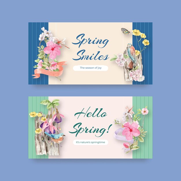 Banner template set with birds and spring concept