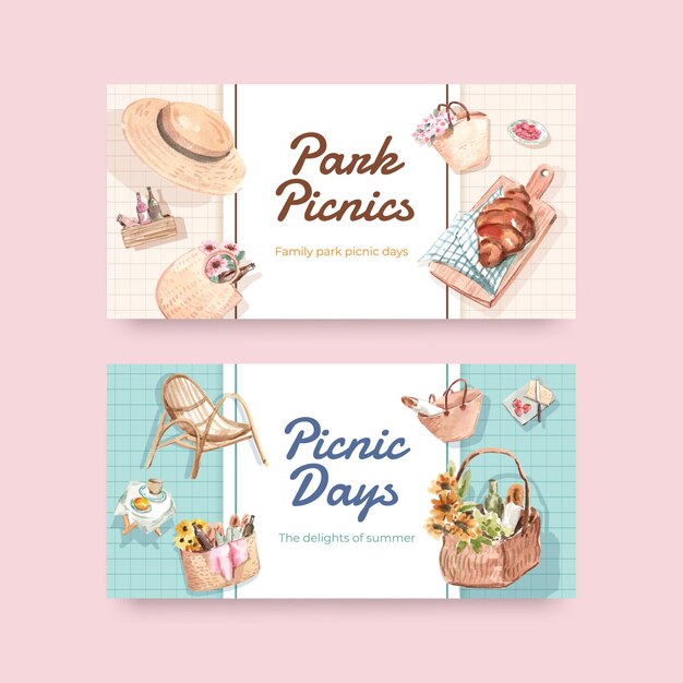 Banner template set with picnic travel concept