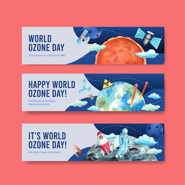 Бесплатное векторное изображение Шаблон баннера с концепцией всемирного дня озона, акварель в стиле