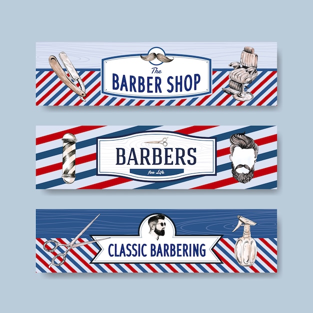 Free vector banner template with barber concept design for advertise.