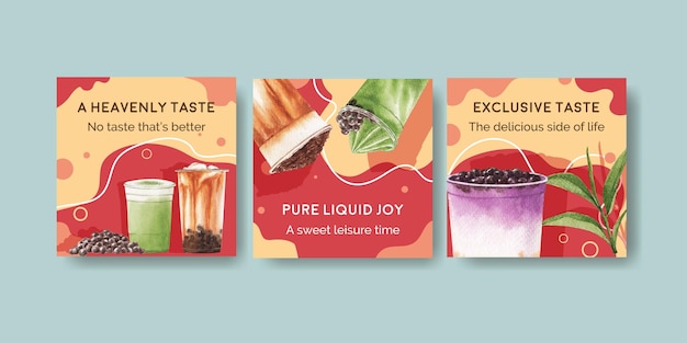 Free vector banner template with bubble milk tea