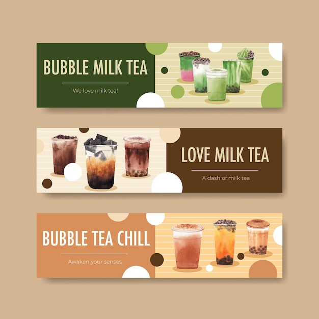 Banner template with bubble milk tea