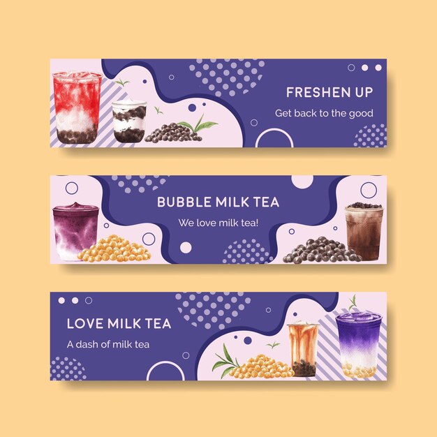 Banner template with bubble milk tea