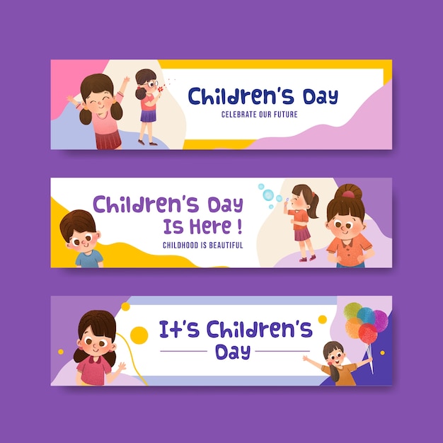 Banner template with children's day concept design