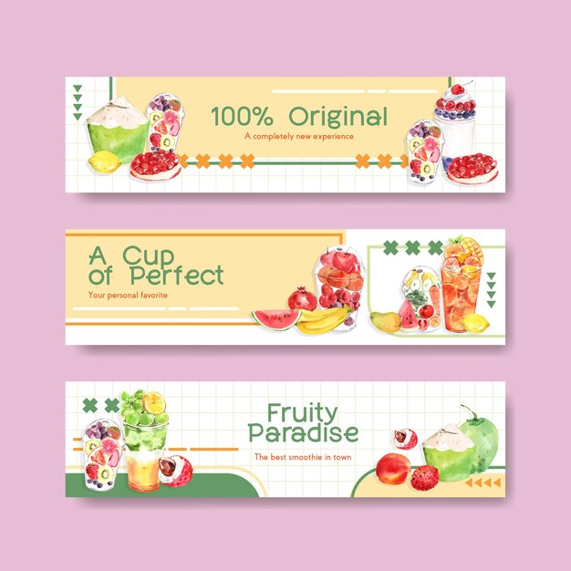 Banner template with fruits smoothies