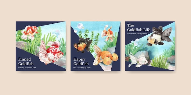 Free vector banner template with gold fish in watercolor style