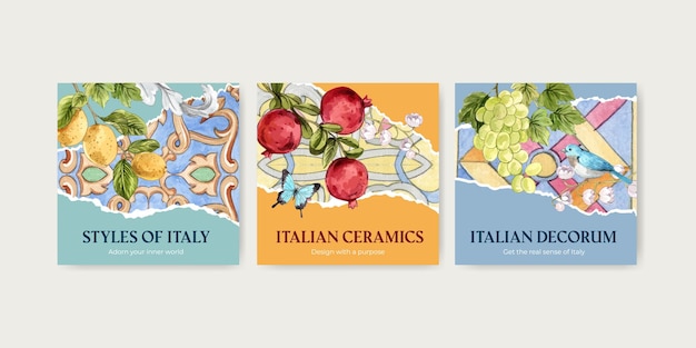 Free vector banner template with italian style in watercolor style