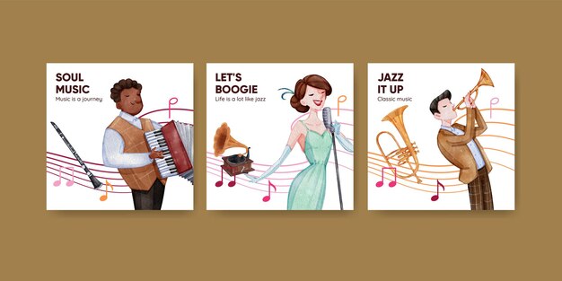 Banner template with jazz music conceptwatercolor stylexdxaxdxa