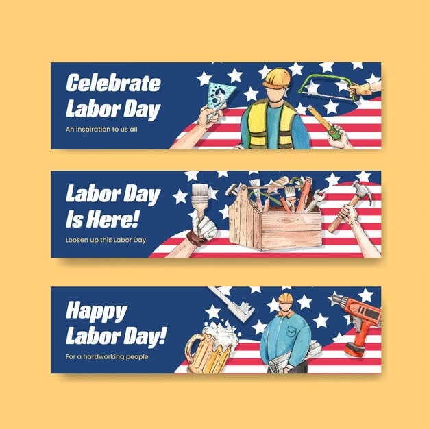 Modello di banner con concetto di festa del lavoro,stile acquerello