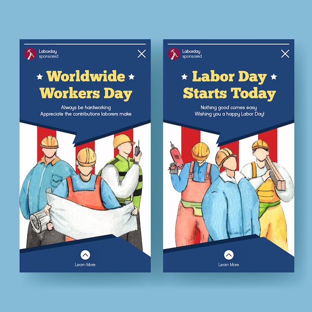 Banner template with labor day concept,watercolor style