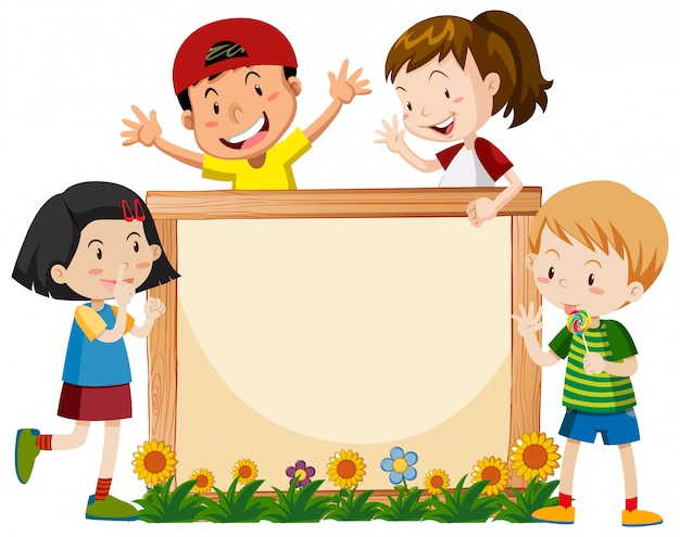 Free vector banner template with many kids and flowers