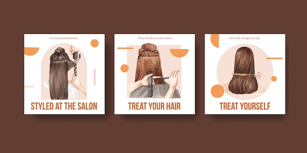 Modello di banner con concetto di bellezza dei capelli del salonewatercolor stylexa