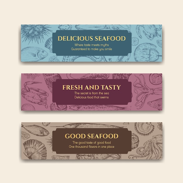 Free vector banner template with seafood concept design for advertise and brochure illustration