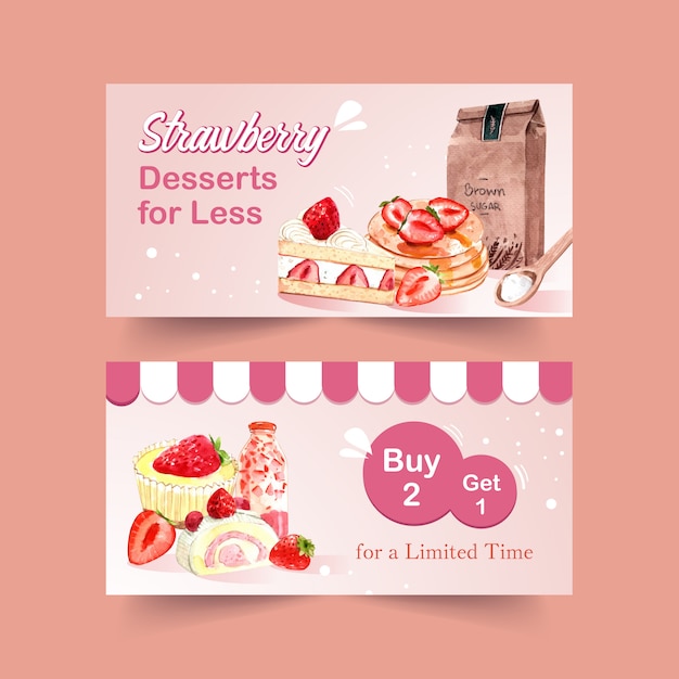 Free vector banner template with strawberry baking design
