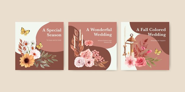 Banner template with wedding autumn concept in watercolor style