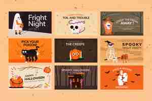 Free vector banner templates vector, cute halloween illustration set