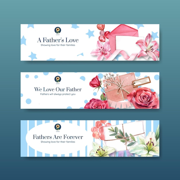 Banner templates with father's day concept in watercolor style