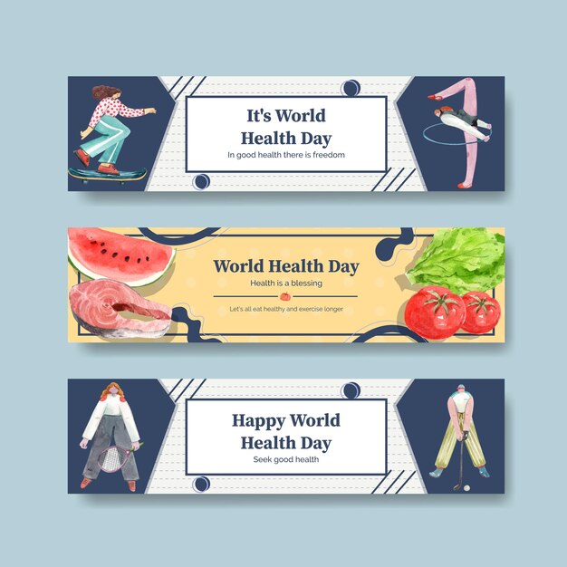 Banner templates for World health day in watercolor style