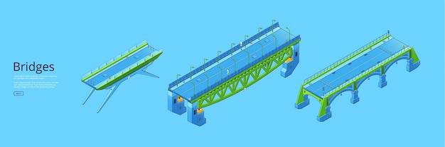 Бесплатное векторное изображение Баннер с изометрическими мостами с автомобильной дорогой