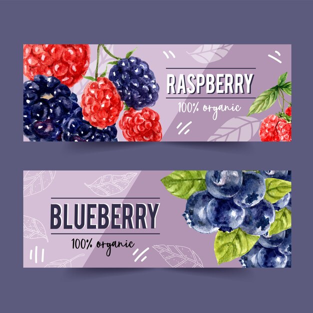 Banner with pineapple and plum concept, colorful illustration template