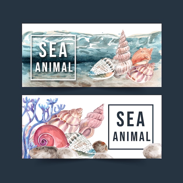 Free vector banner with shellfish concept watercolor with elements illustration template.